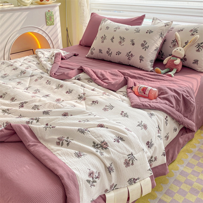 91家纺网 家纺一手货源 找家纺 可思家纺 2024新款A类泡泡纱夏被四件套 幽香