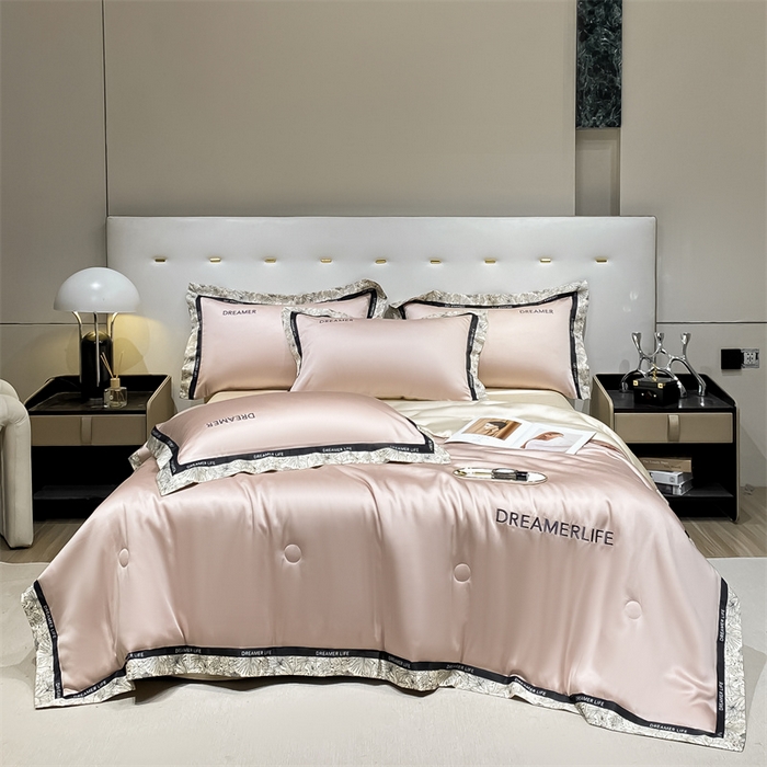 91家纺网 家纺一手货源 找家纺 笙意家纺 2025新款冰丝宽边款夏被-克里斯汀系列 克里斯汀-浅豆沙+奶茶