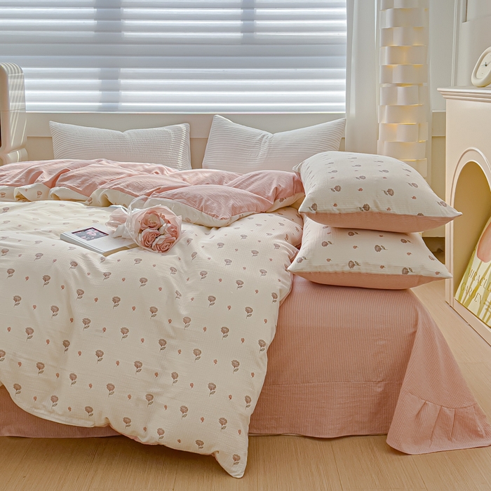 91家纺网 家纺一手货源 找家纺 可思家纺 2024新款A类水洗泡芙棉泡泡纱四件套 夏朵