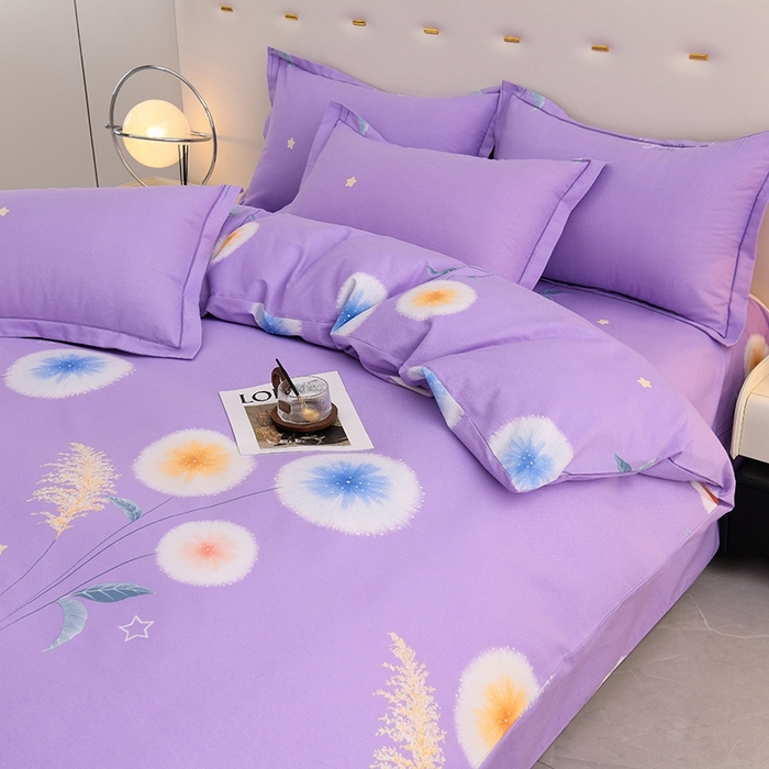 91家纺网 家纺一手货源 找家纺 润淳 2025新款加厚活性磨毛四件套纯棉三件套-花香密语 紫