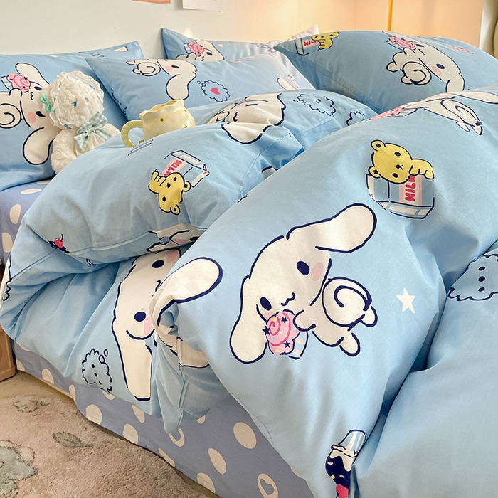 91家纺网 家纺一手货源 找家纺 桃子家居 2024新款三丽鸥正版授权全棉卡通系列四件套 棉三丽鸥-牛奶玉桂狗