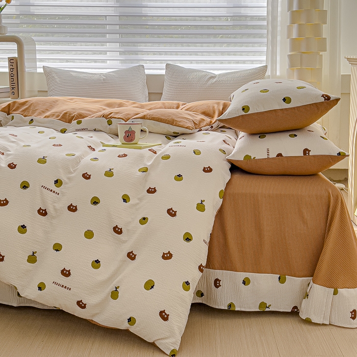 91家纺网 家纺一手货源 找家纺 可思家纺 2024新款A类水洗泡芙棉泡泡纱四件套 好柿发生