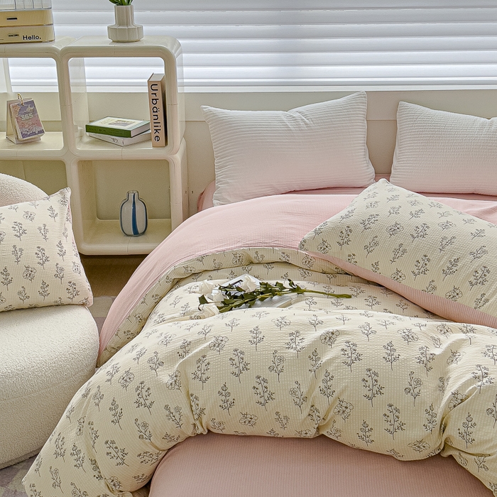 91家纺网 家纺一手货源 找家纺 可思家纺 2024新款A类水洗泡芙棉泡泡纱四件套 简爱