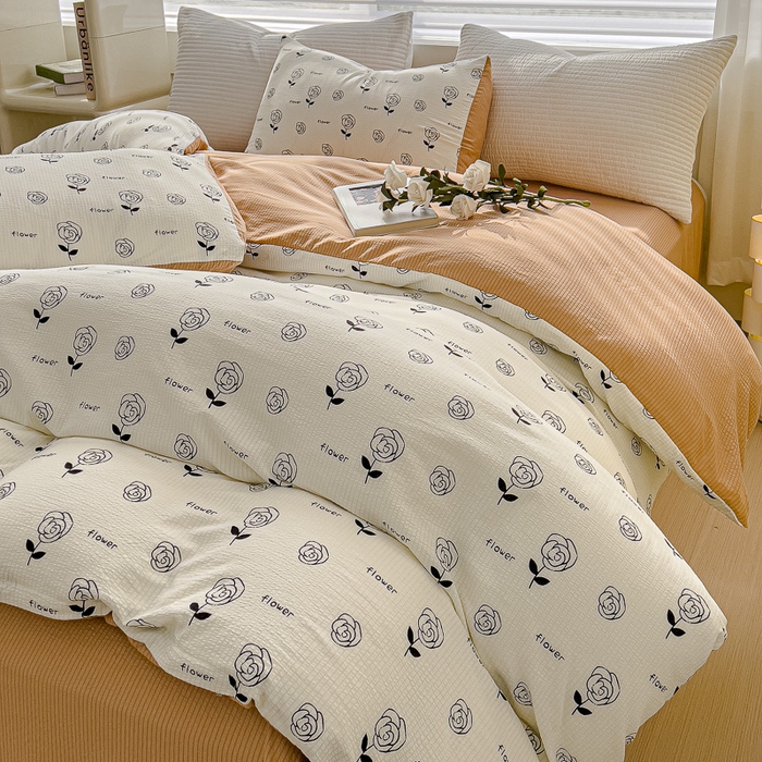 91家纺网 家纺一手货源 找家纺 可思家纺 2024新款A类水洗泡芙棉泡泡纱四件套 小玫瑰