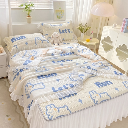 91家纺网 家纺一手货源 找家纺 （总）康纳利 2024新款印花床裙款乳胶凉席三件套夏被四件套