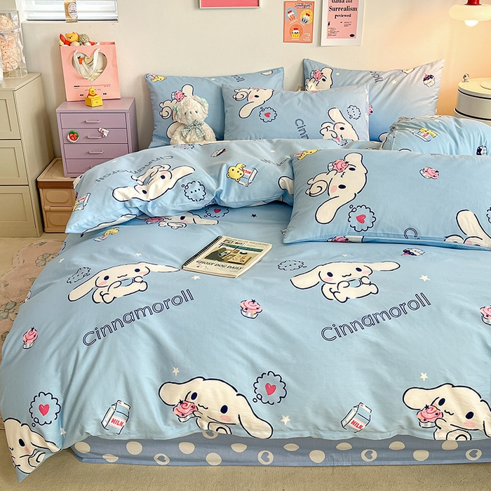 91家纺网 家纺一手货源 找家纺 桃子家居 2024新款三丽鸥正版授权全棉卡通系列四件套 棉三丽鸥-牛奶玉桂狗