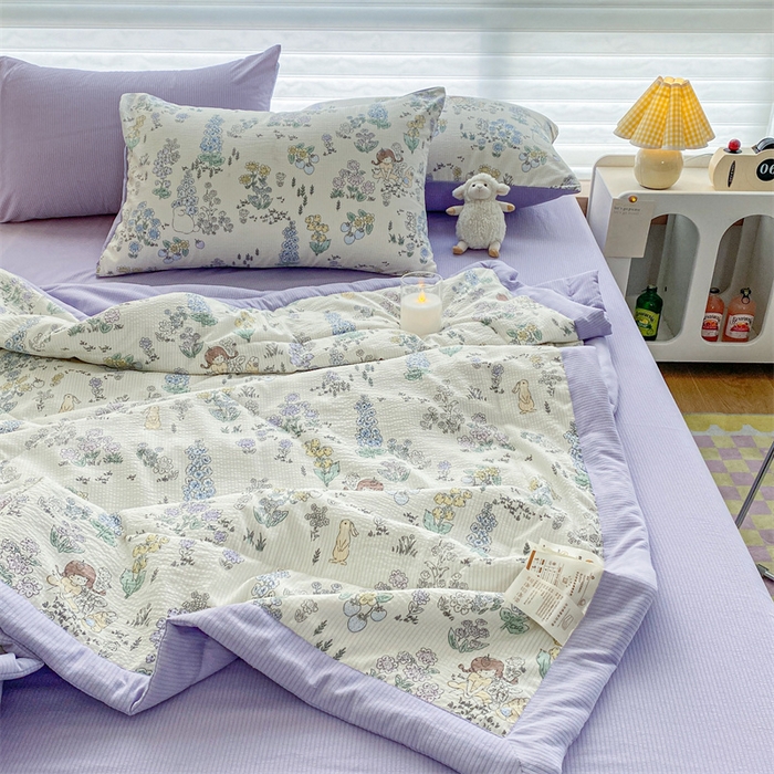 91家纺网 家纺一手货源 找家纺 可思家纺 2024新款A类泡泡纱夏被四件套 娴雅花韵