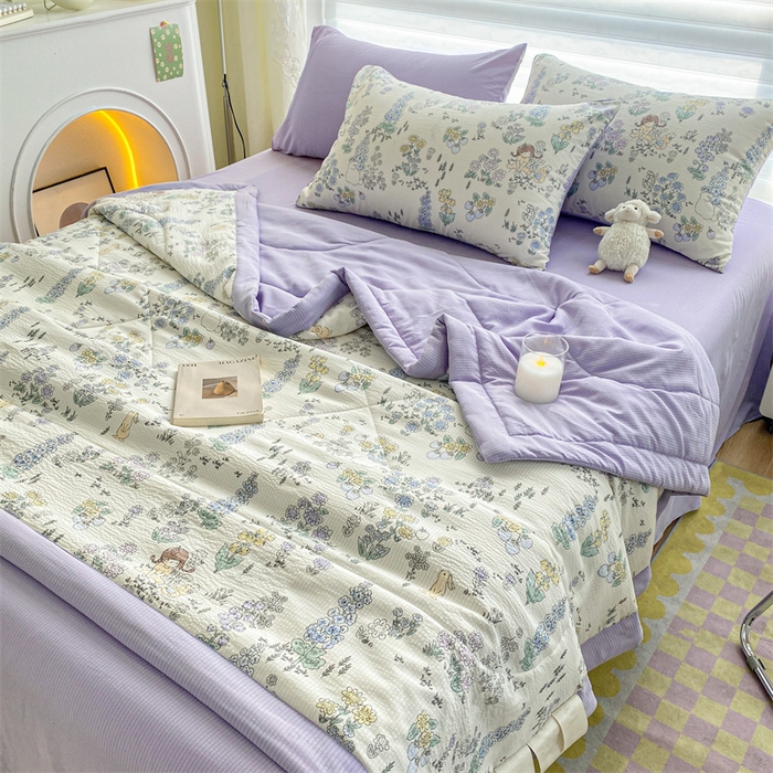 91家纺网 家纺一手货源 找家纺 可思家纺 2024新款A类泡泡纱夏被四件套 娴雅花韵