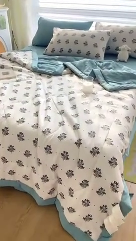 91家纺网 家纺一手货源 找家纺 可思家纺 2024新款A类泡泡纱夏被四件套 月婉花庭