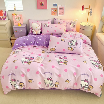 桃子家居 2024新款三丽鸥正版授权全棉卡通系列四件套 棉三丽鸥-玩偶kitty