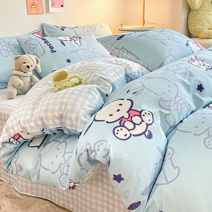 91家纺网 家纺一手货源 找家纺 桃子家居 2024新款三丽鸥正版授权全棉卡通系列四件套 棉三丽鸥-欢乐帕恰狗