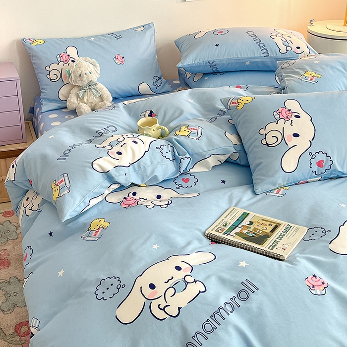91家纺网 家纺一手货源 找家纺 桃子家居 2024新款三丽鸥正版授权全棉卡通系列四件套 棉三丽鸥-牛奶玉桂狗
