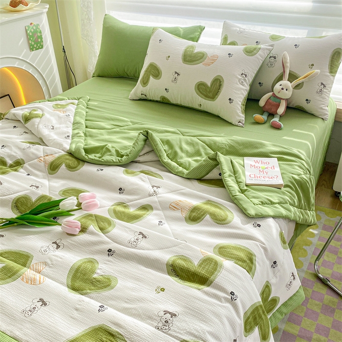 91家纺网 家纺一手货源 找家纺 可思家纺 2024新款A类泡泡纱夏被四件套 心心相印