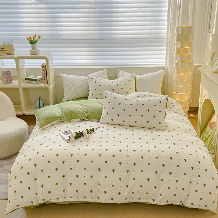 91家纺网 家纺一手货源 找家纺 可思家纺 2024新款A类水洗泡芙棉泡泡纱四件套 小森林