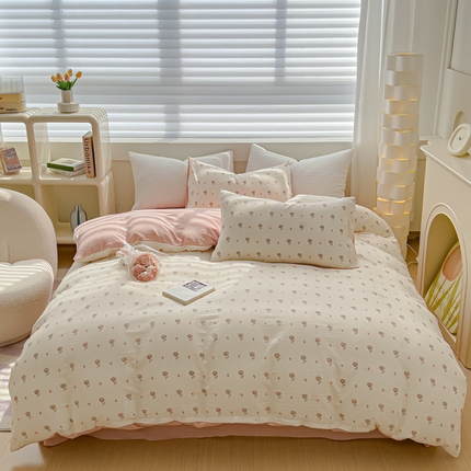 91家纺网 家纺一手货源 找家纺 可思家纺 2024新款A类水洗泡芙棉泡泡纱四件套 夏朵