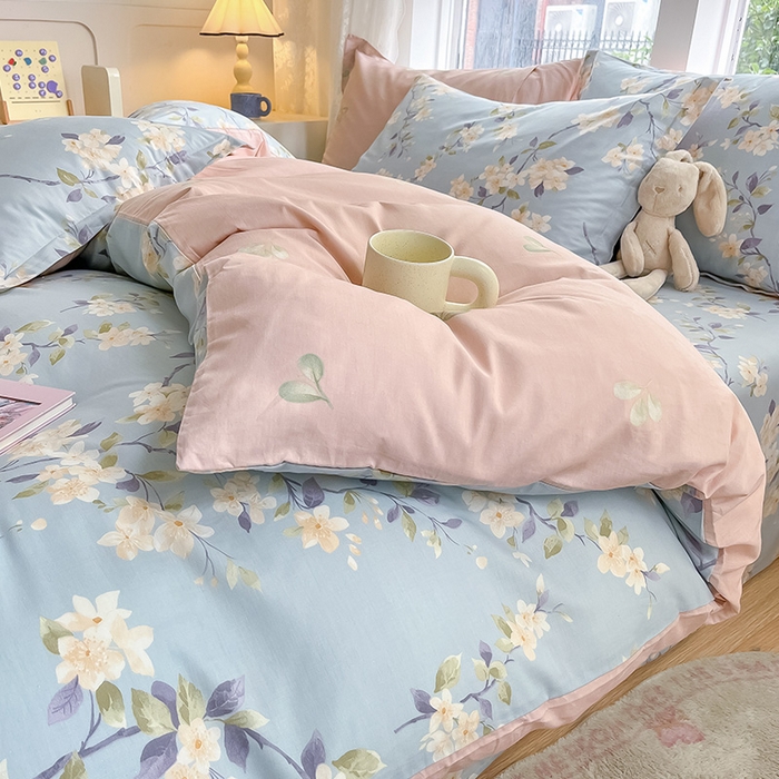 91家纺网 家纺一手货源 找家纺 绵庭家纺 2024新款AB版12868全棉印花单枕套 杏花微雨