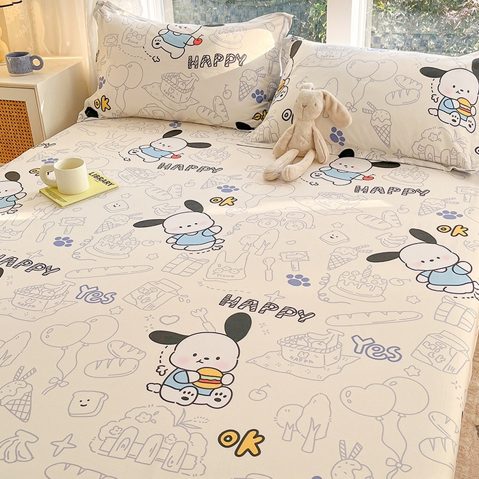 91家纺网 家纺一手货源 找家纺 绵庭家纺 2024新款AB版12868全棉印花单床笠  蓝色小狗