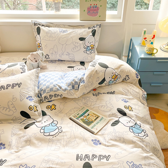 91家纺网 家纺一手货源 找家纺 绵庭家纺 2024新款AB版全棉印花系列四件套 蓝色小狗