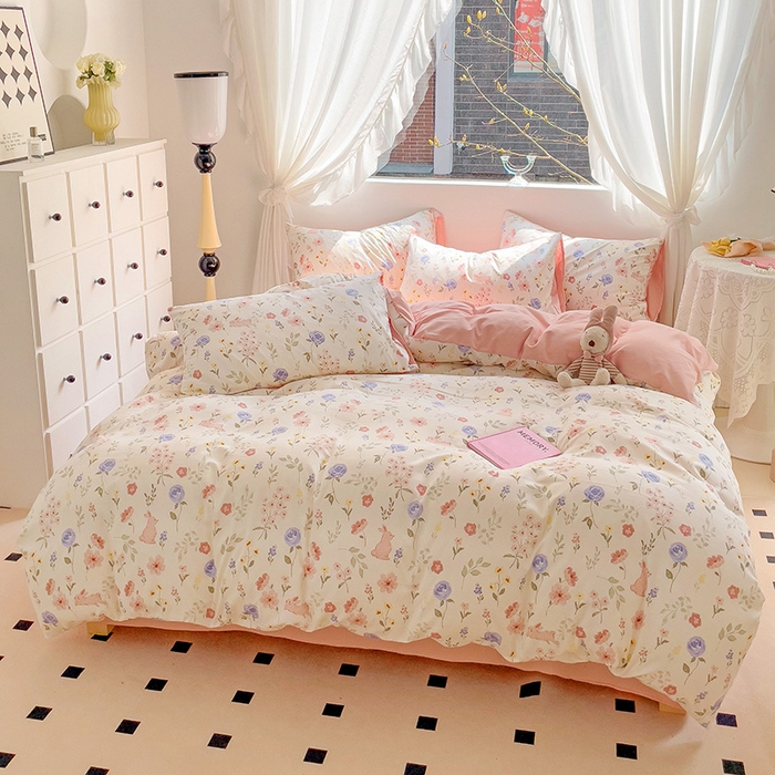 91家纺网 家纺一手货源 找家纺 优选良品 2025新款直播爆款母婴级水洗皱皱棉四件套小碎花被套床笠款三件套 纳里庄园