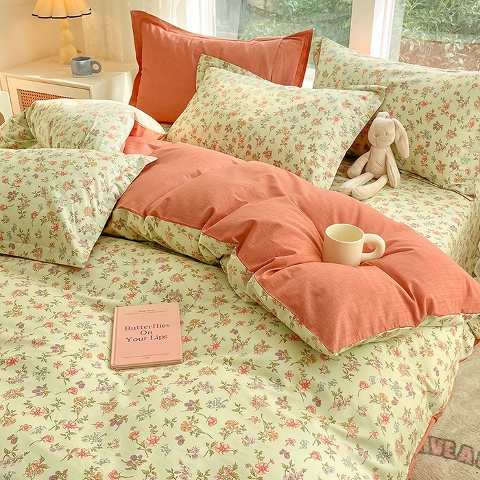 91家纺网 家纺一手货源 找家纺 绵庭家纺 2024新款AB版12868全棉印花单被套 甜蜜花房