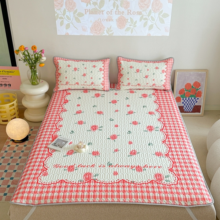 91家纺网 家纺一手货源 找家纺 美乐迪 2024新款大版乳胶凉席 玫瑰花园