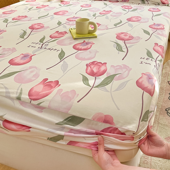 91家纺网 家纺一手货源 找家纺 绵庭家纺 2024新款AB版12868全棉印花单床笠  花梦里