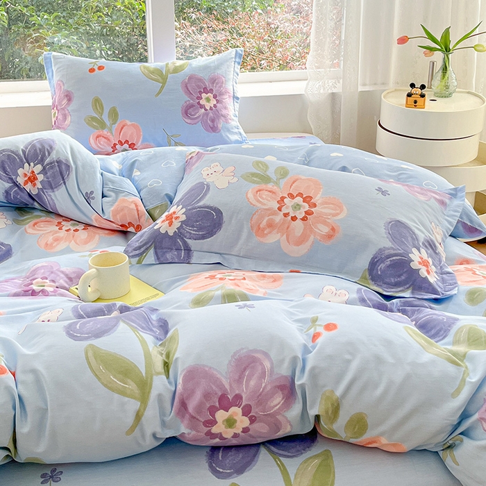 91家纺网 家纺一手货源 找家纺 绵庭家纺 2024新款AB版全棉印花系列四件套 繁花似锦