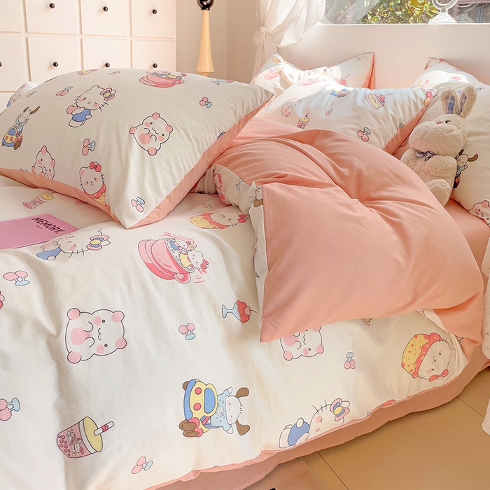 91家纺网 家纺一手货源 找家纺 优选良品 2025新款直播爆款母婴级水洗皱皱棉四件套小碎花被套床笠款三件套 动物乐园