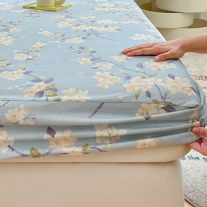 91家纺网 家纺一手货源 找家纺 绵庭家纺 2024新款AB版12868全棉印花单床笠  杏花微雨