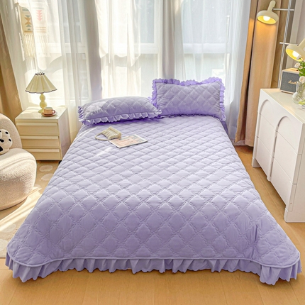 梦想家 2024新款磨毛床盖三件套 紫色