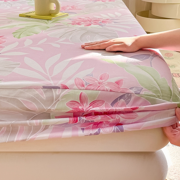 91家纺网 家纺一手货源 找家纺 绵庭家纺 2024新款AB版12868全棉印花单床笠  花影缤纷