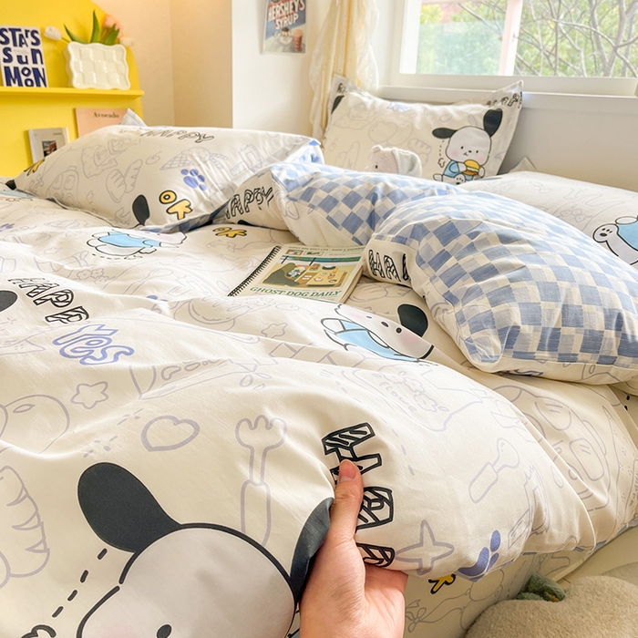 91家纺网 家纺一手货源 找家纺 绵庭家纺 2024新款AB版12868全棉印花单枕套 蓝色小狗