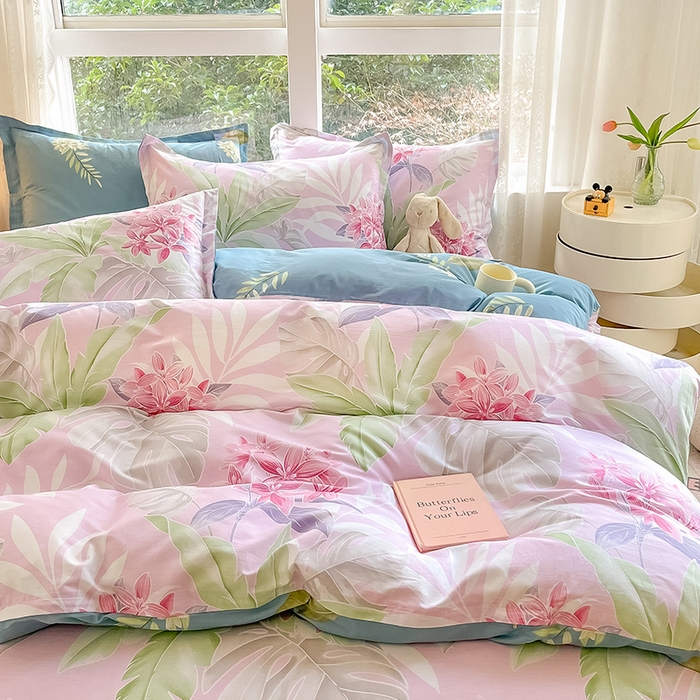 91家纺网 家纺一手货源 找家纺 绵庭家纺 2024新款AB版全棉印花系列四件套 花影缤纷