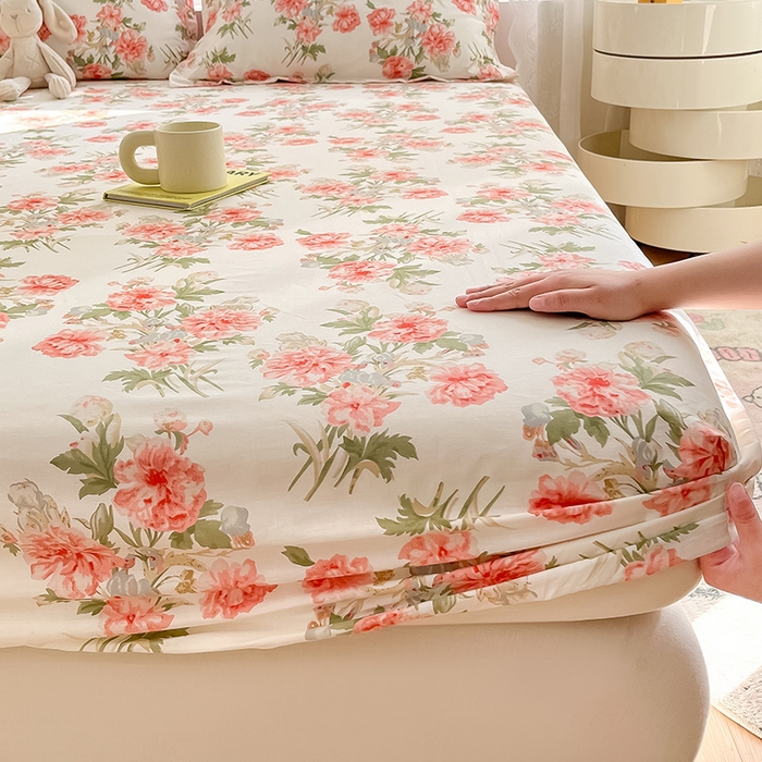 91家纺网 家纺一手货源 找家纺 绵庭家纺 2024新款AB版12868全棉印花单床笠  叶语初晴