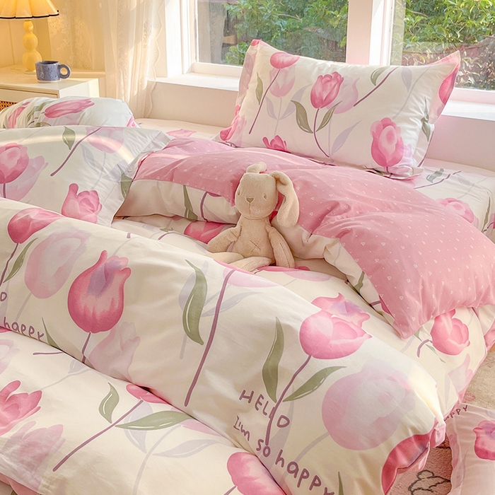 91家纺网 家纺一手货源 找家纺 绵庭家纺 2024新款AB版12868全棉印花单被套 花梦里