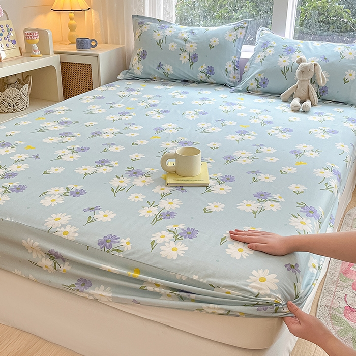 91家纺网 家纺一手货源 找家纺 绵庭家纺 2024新款AB版12868全棉印花单床笠  田苑花间