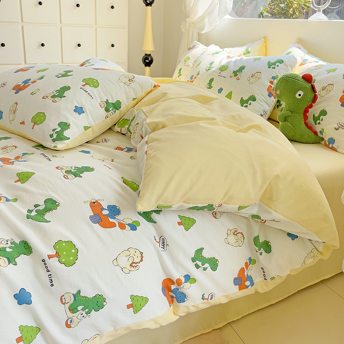 91家纺网 家纺一手货源 找家纺 优选良品 2025新款直播爆款母婴级水洗皱皱棉四件套小碎花被套床笠款三件套 森林世界