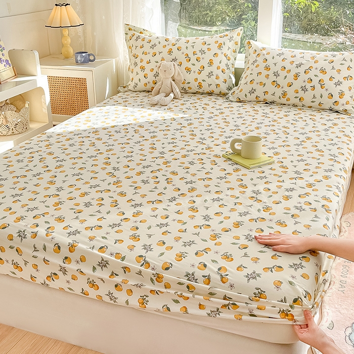 91家纺网 家纺一手货源 找家纺 绵庭家纺 2024新款AB版12868全棉印花单床笠  蜜橙