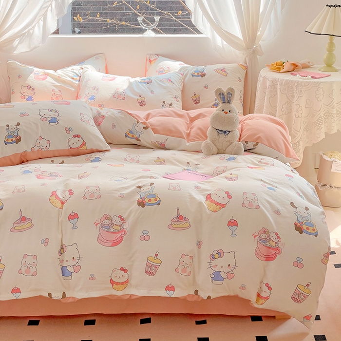 91家纺网 家纺一手货源 找家纺 优选良品 2025新款直播爆款母婴级水洗皱皱棉四件套小碎花被套床笠款三件套 动物乐园