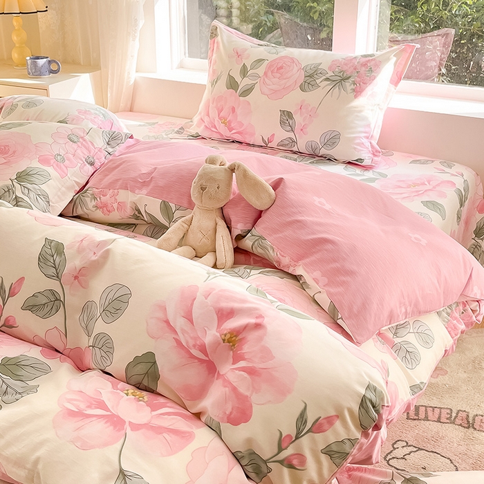 91家纺网 家纺一手货源 找家纺 绵庭家纺 2024新款AB版12868全棉印花单枕套 云花妙染