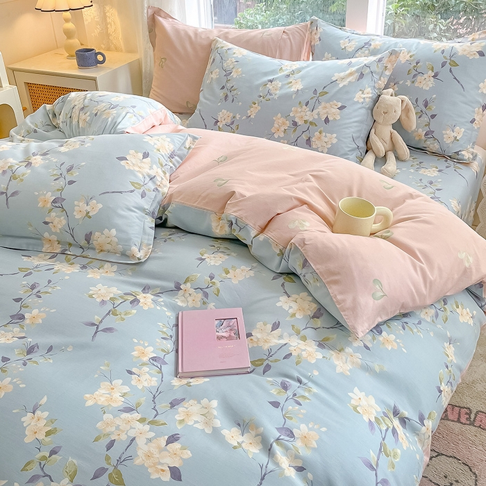 91家纺网 家纺一手货源 找家纺 绵庭家纺 2024新款AB版12868全棉印花单被套 杏花微雨