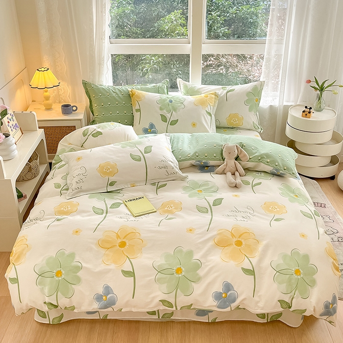 91家纺网 家纺一手货源 找家纺 绵庭家纺 2024新款AB版全棉印花系列四件套 惊鸿仙子绿