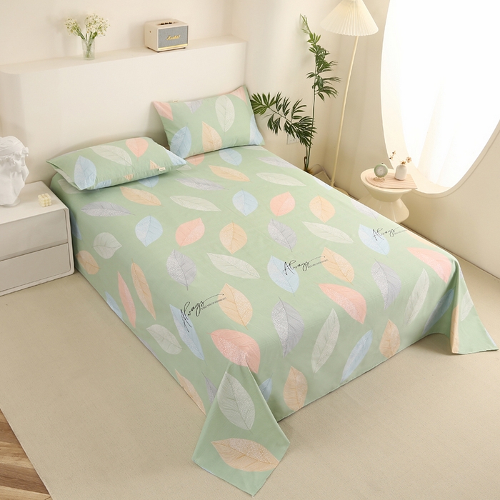 91家纺网 家纺一手货源 找家纺 棉乐町家居 2025新款三枚段条卷边老粗布床单套件 恋叶-原棉款