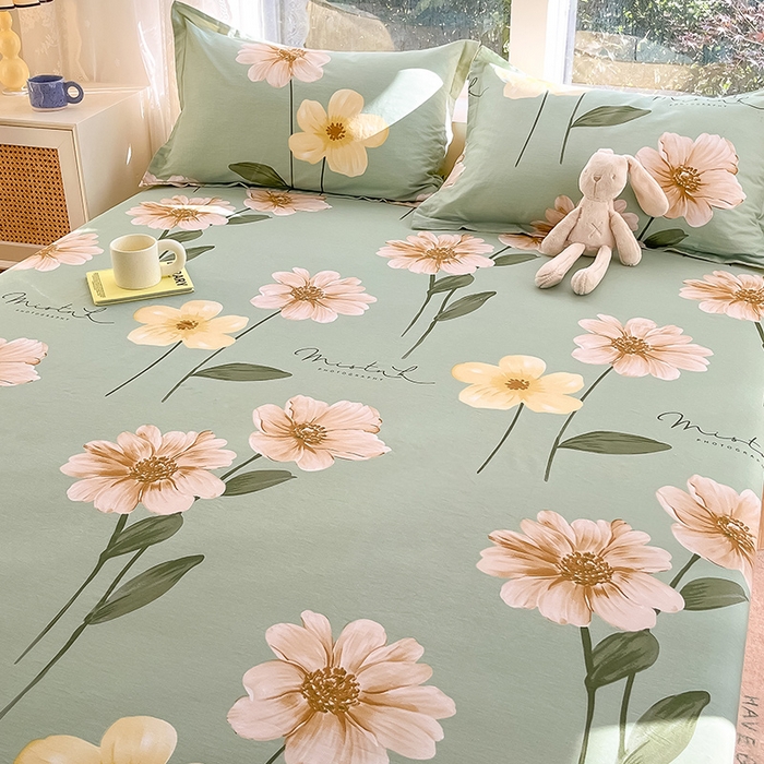 91家纺网 家纺一手货源 找家纺 绵庭家纺 2024新款AB版12868全棉印花单床笠  千垛嫚柔