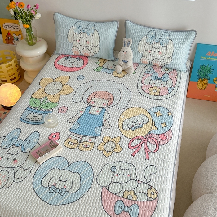 91家纺网 家纺一手货源 找家纺 美乐迪 2024新款大版乳胶凉席 蓝色女孩