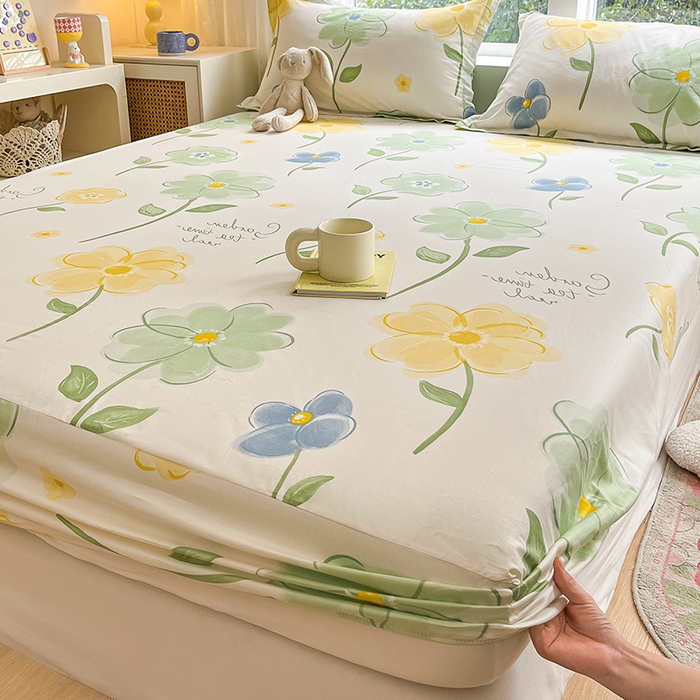 91家纺网 家纺一手货源 找家纺 绵庭家纺 2024新款AB版12868全棉印花单床笠  惊鸿仙子绿