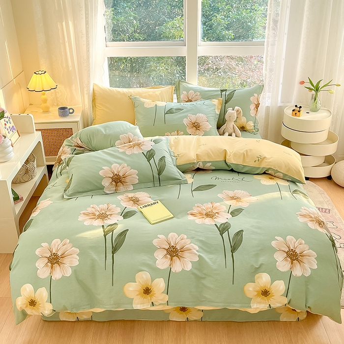 91家纺网 家纺一手货源 找家纺 绵庭家纺 2024新款AB版全棉印花系列四件套 千垛嫚柔