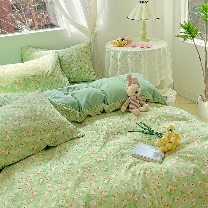 91家纺网 家纺一手货源 找家纺 优选良品 2025新款直播爆款母婴级水洗皱皱棉四件套小碎花被套床笠款三件套 繁花