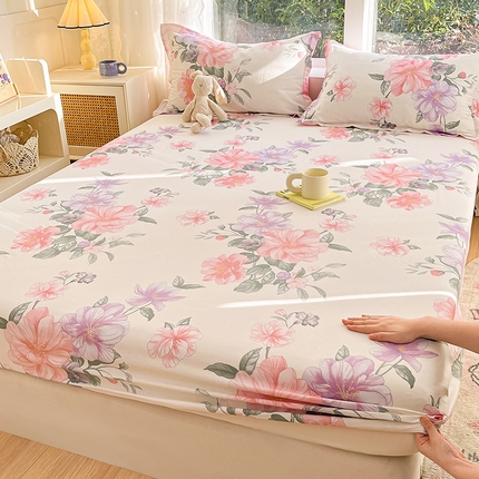 绵庭家纺 2024新款AB版12868全棉印花单床笠  水榭听香-米