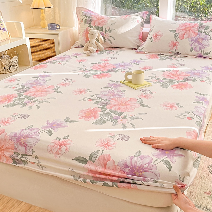 91家纺网 家纺一手货源 找家纺 绵庭家纺 2024新款AB版12868全棉印花单床笠  水榭听香-米